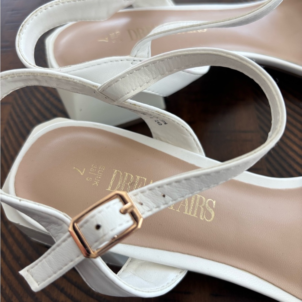Dreampairs Elegant White Braided Sandals Block Herl Open Toe Slingback Size 7 - Picture 7 of 11